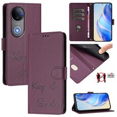 Per vivo V50 5G Global Smile Embossing RFID Custodia in pelle per telefono (viola)