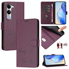 Per vivo Y29s 5G / Y04 4G Global Smile Embossing Custodia in pelle RFID per telefono (viola)