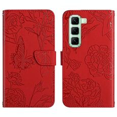 Custodia in pelle flip con motivo a farfalla per Infinix Hot 50 4G (rossa)