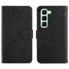 Custodia a libro in pelle con motivo a farfalla per Infinix Hot 50 5G (nera)