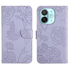 Per Tecno Spark 30C 5G Custodia in pelle con motivo a farfalla in rilievo (viola)