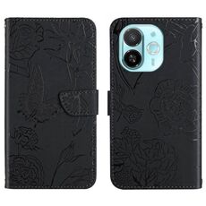 Per Tecno Spark 30C 5G Custodia in pelle con motivo a farfalla in rilievo (nero)