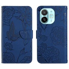 Per Tecno Spark 30C 5G Custodia in pelle con motivo a farfalla in rilievo (blu)