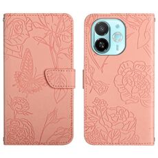 Per Tecno Spark 30C 5G Custodia in pelle con motivo a farfalla in rilievo (rosa)