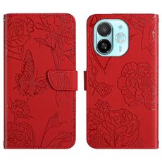 Per Tecno Spark 30C 5G Custodia in pelle con motivo a farfalla in rilievo (rosso)