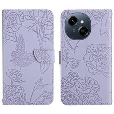 Per Tecno Pop 9 4G / Spark Go 2025 4G Custodia in pelle con motivo a farfalla in rilievo (viola)