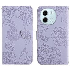 Per Tecno Spark 30 5G Custodia in pelle con motivo a farfalla in rilievo (viola)