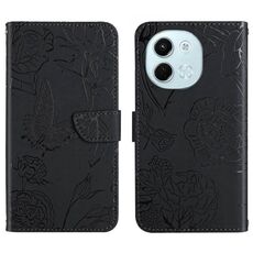 Per Tecno Spark 30 5G Custodia in pelle con motivo a farfalla in rilievo (nero)