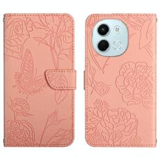 Per Tecno Spark 30 5G Custodia in pelle con motivo a farfalla in rilievo (rosa)
