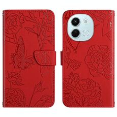 Per Tecno Spark 30 5G Custodia in pelle con motivo a farfalla in rilievo (rosso)