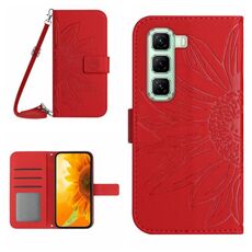 Per Infinix Hot 50 Pro 4G Custodia in pelle con stampa a fiore di sole e cordino (rosso)