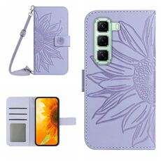 Per Infinix Hot 50 Pro 4G Custodia in pelle con stampa a fiore di sole e cordino (viola)