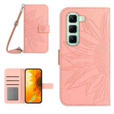 Per Infinix Hot 50 Pro 4G Custodia in pelle con stampa a fiore di sole e cordino (rosa)