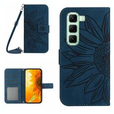 Custodia a libro in pelle con stampa a fiore di sole per Infinix Hot 50 Pro 4G con cordino (blu inchiostro)
