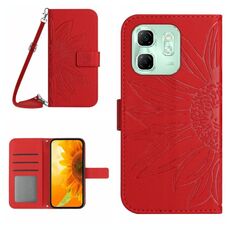 Per Infinix Hot 50i 4G Custodia in pelle con stampa a fiore di sole e cordino (rosso)