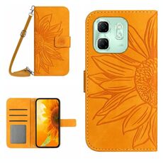 Custodia in pelle con stampa a fiore di sole per Infinix Hot 50i 4G con cordino (giallo)