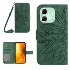 Custodia a libro in pelle con stampa a fiore di sole per Infinix Hot 50i 4G con cordino (verde)