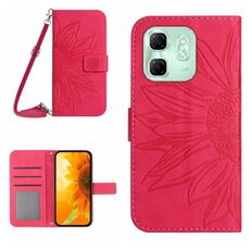 Custodia in pelle con stampa a fiore di sole per Infinix Hot 50i 4G con cordino (rosso rosa)