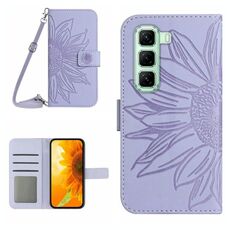 Per Infinix Hot 50 5G Custodia in pelle con stampa a fiore di sole e cordino (viola)