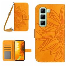 Per Infinix Hot 50 5G Custodia in pelle con stampa a fiore di sole e cordino (giallo)