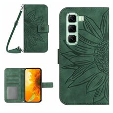 Per Infinix Hot 50 5G Custodia in pelle con stampa a fiore di sole e cordino (verde)