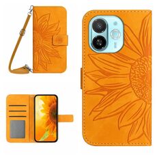 Per Tecno Spark 30C 5G Custodia in pelle con stampa a fiore di sole e cordino (giallo)
