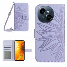 Per Tecno Pop 9 4G / Spark Go 2025 4G Custodia in pelle con stampa a fiore di sole e cordino (viola)