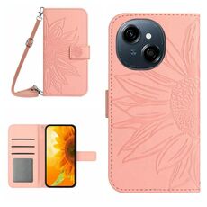 Per Tecno Pop 9 4G / Spark Go 2025 4G Custodia in pelle con stampa a fiore di sole e cordino (rosa)