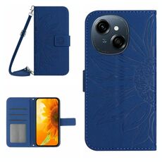 Per Tecno Pop 9 4G / Spark Go 2025 4G Custodia in pelle con stampa a fiore di sole e cordino (blu scuro)