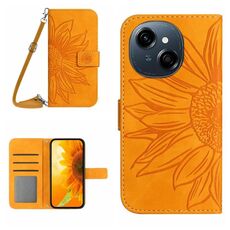 Per Tecno Pop 9 4G / Spark Go 2025 4G Custodia in pelle con stampa a fiore di sole e cordino (giallo)
