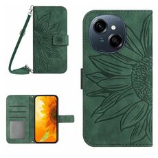 Per Tecno Pop 9 4G / Spark Go 2025 4G Custodia in pelle con stampa a fiore di sole e cordino (verde)