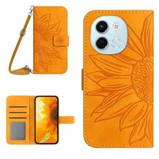 Per Tecno Spark 30 5G Custodia in pelle con stampa a fiore di sole e cordino (giallo)