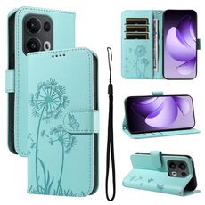 Per OPPO Reno13 Pro Custodia per telefono in pelle con motivo in rilievo a forma di dente di leone (verde)