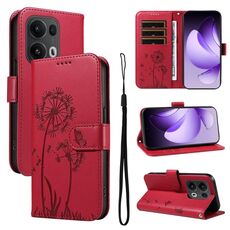 Per OPPO Reno13 Pro Custodia per telefono in pelle con motivo in rilievo a forma di dente di leone (rosso)