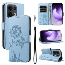 Per OPPO Reno13 Pro Custodia per telefono in pelle con motivo in rilievo a forma di dente di leone (blu cielo)