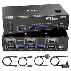KC-KVM8202DH Switch KVM per doppio monitor HDMI e DP e USB3.0 8K 60Hz, spina UK