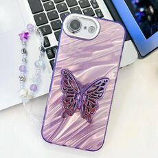 Per iPhone 16e placcatura glitter lente pellicola texture farfalla supporto braccialetto custodia per telefono (increspature dell'acqua viola)