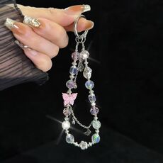 Catena per cellulare con perline a forma di farfalla (rosa)