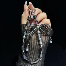 Catena per telefono con fiocco di cristallo di diamante e perla di cristallo (nero)