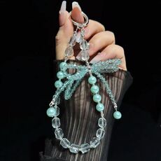 Catena per telefono con fiocco di cristallo e perle di cristallo (verde)
