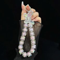 Catena per telefono a forma di farfalla in cristallo pastello (rosa)