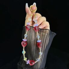 Catena per telefono a forma di fragola in cristallo tricolore (rossa)