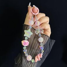 Catena per telefono con fiocco a forma di stella di cristallo dei cartoni animati (rosa)