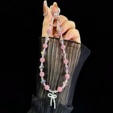 Catena per telefono con fiocco in argilla colorata (rosa)