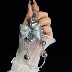 Catena per telefono con fiocco grande e perla con diamanti scintillanti (grigio)