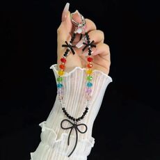 Catena per cellulare con perline di cristallo Love Bow (nero)