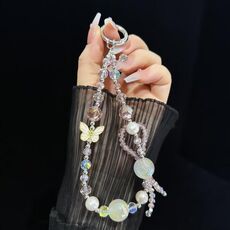 Catena per cellulare a forma di farfalla con perline di cristallo di alta qualità (rosa)