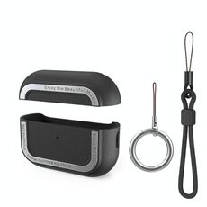 Per AirPods Pro 2 AhaStyle JY09 Custodia con doppio cordino in TPU+alluminio Custodia personalizzata (nero)