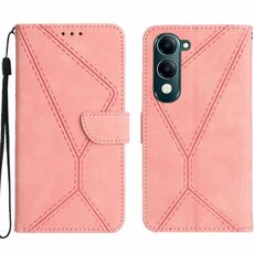 Per vivo Y04 4G / Y29s 5G Custodia per telefono in pelle goffrata con cuciture (rosa)