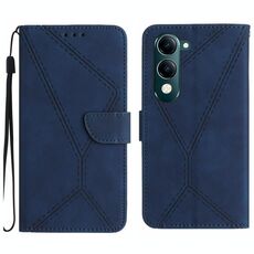 Per vivo Y04 4G / Y29s 5G Custodia per telefono in pelle goffrata con cuciture (blu)